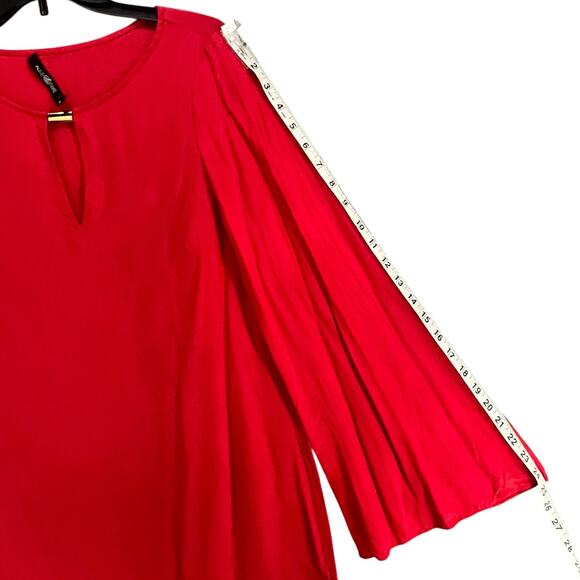 Alice Trixie NYC Silk Shift Dress M Cherry Red Keyhole Neck Bell Sleeve Cocktail - Picture 11 of 15